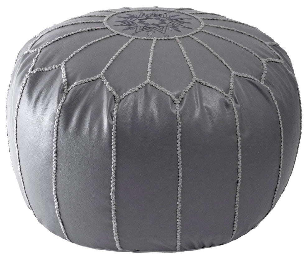Nuloom Faux Leather Jane Moroccan Ottoman, Gray