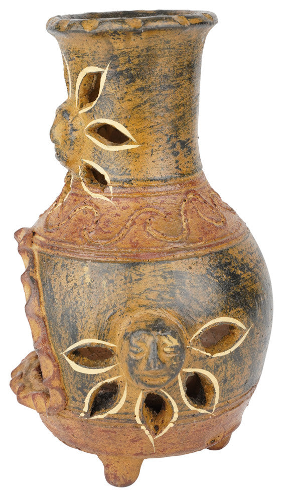 Clay Chimney Candle Holder, Handmade, Garden, Red