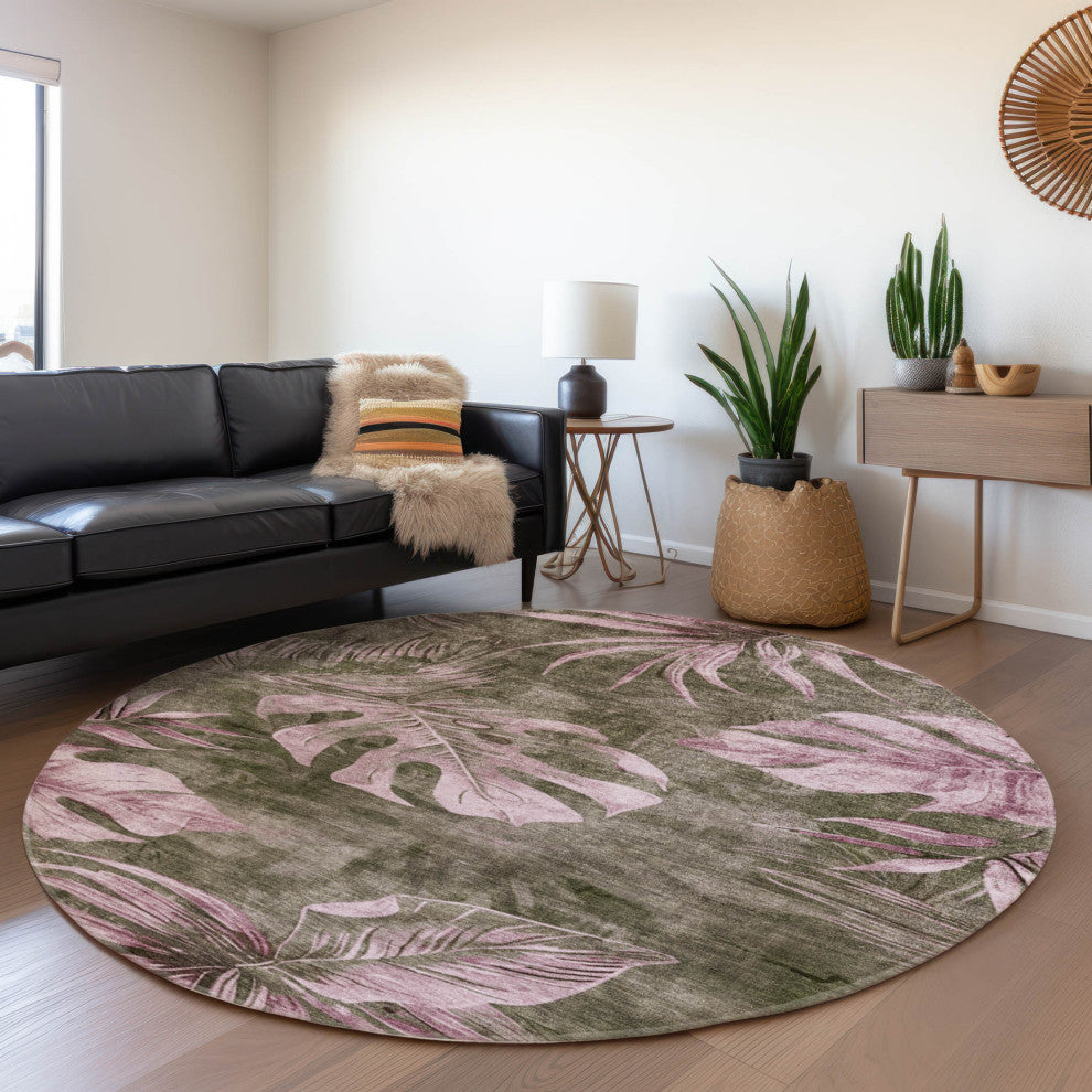 Machine Washable Indoor/Outdoor Chantille ACN1887 Brown 8' x 8' Round Rug
