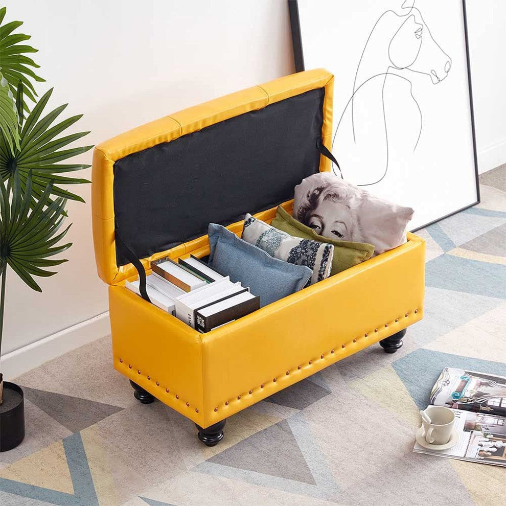 Leather Storage Ottoman Bench Cube for Living Room,Bedroom and Entryway