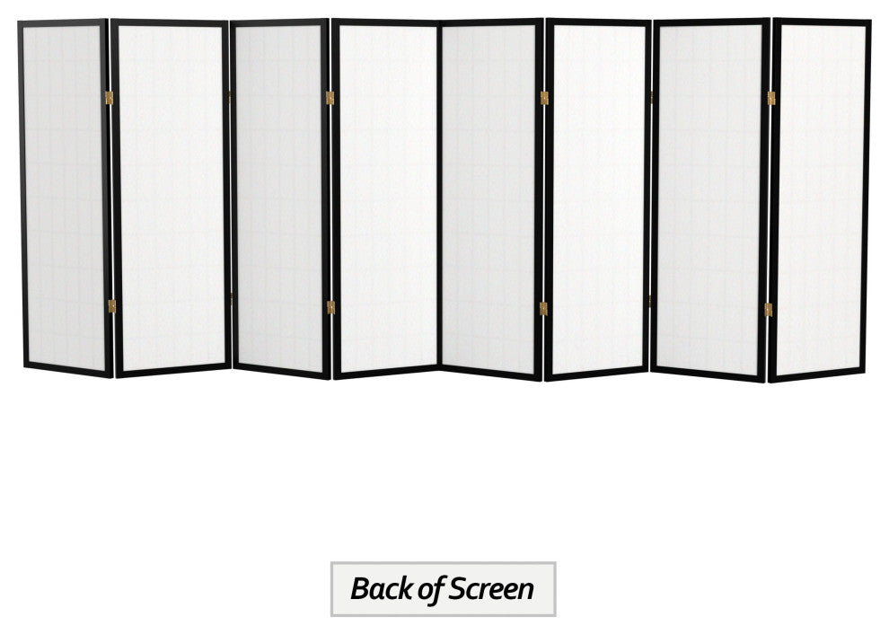 4' Tall Window Pane Shoji Screen, Black, 8 Panels