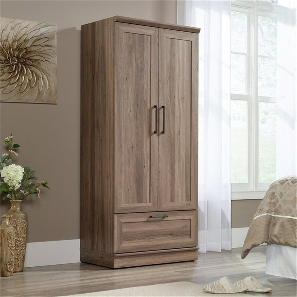 Sauder HomePlus Engineered Wood 2-Door Bedroom Wardrobe Armoire in Salt Oak