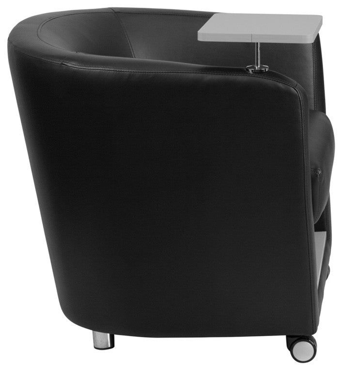 Black Leather Guest Chair with Tablet Arm and Under Seat Storage