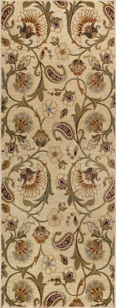 Fairfield Transitional Floral Beige Runner Rug, 2.7' x 7'