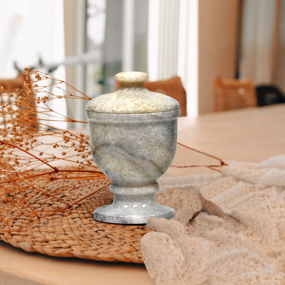 Grey Marble Storage Jar with Lid, Perfect for Q-tips and Cotton Balls