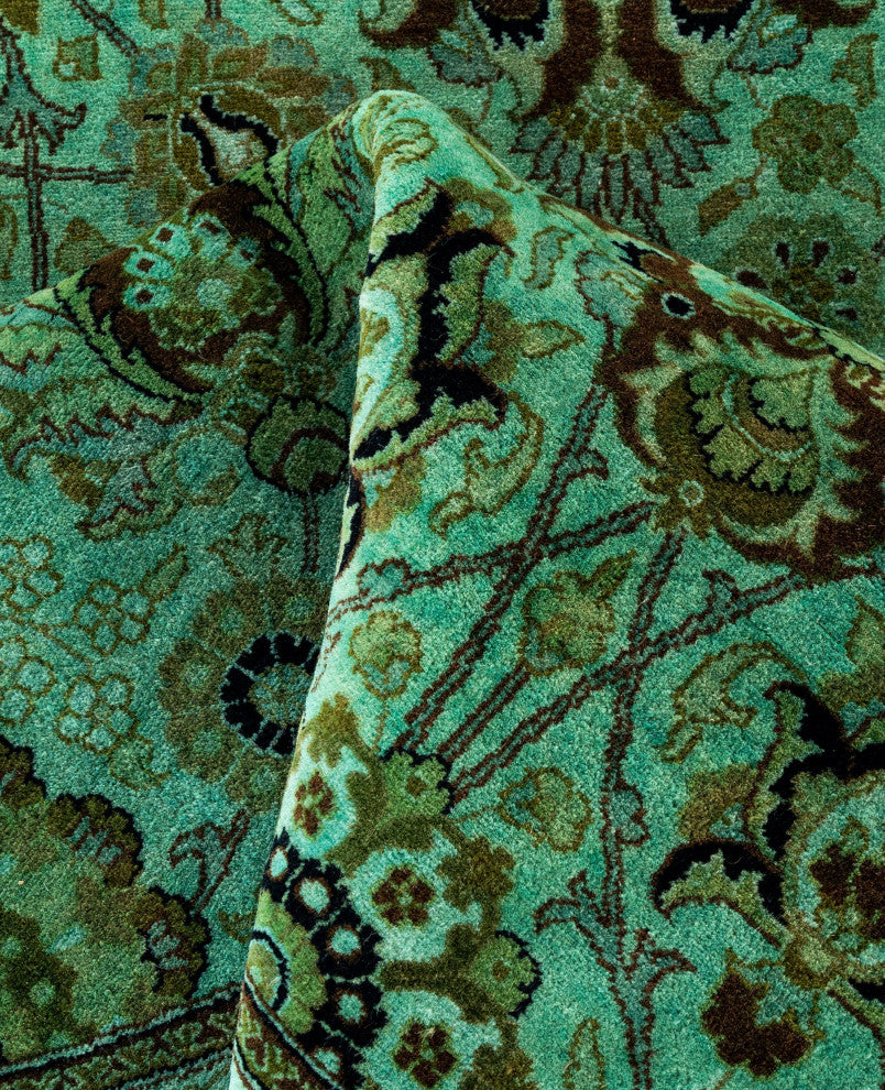 Overdyed One-of-a-Kind Hand-Knotted Area Rug Green, 9' 1" x 9' 1"