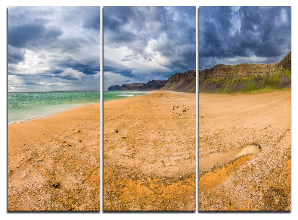 "Brown Beach by Arctic Sea Panorama" Metal Wall Art, 3 Panels, 36"x28"
