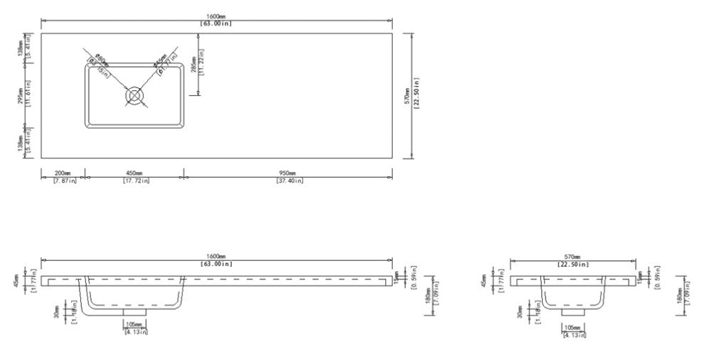 Dyconn Faucet True Solid Surface Single-Bowl Vanity Top (63" (Single Bowl))