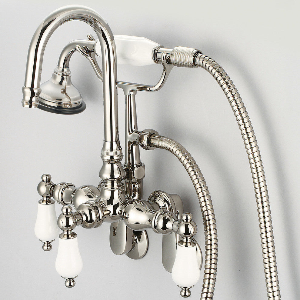 Vintage Classic Wall Mount Tub Faucet With Handshower, Polished Nickel Pvd Finis