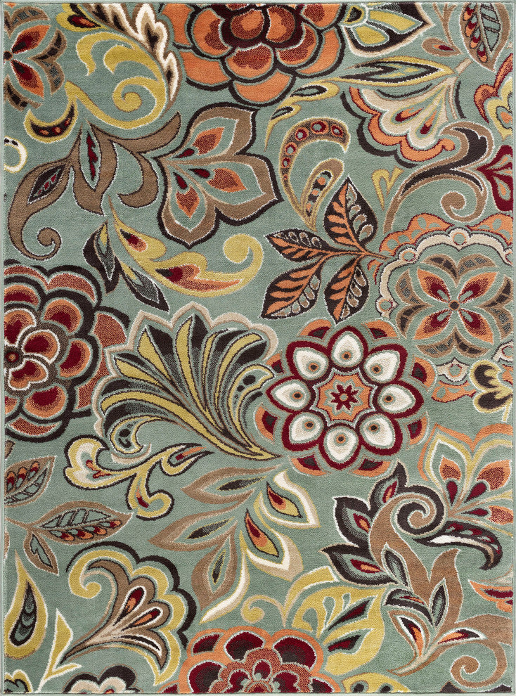 Dilek Transitional Floral Area Rug, Seafoam, 5'3'' X 7'3''