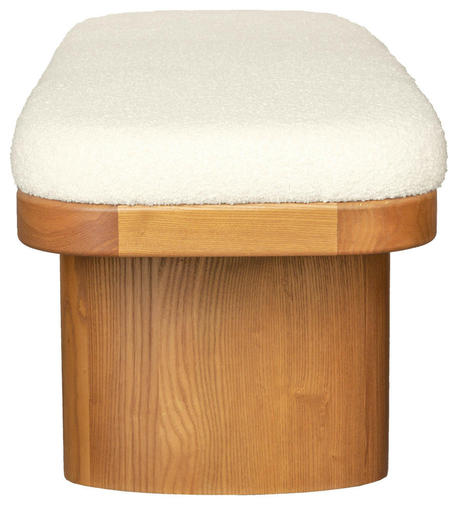 Ollie White Boucle Wooden Bench