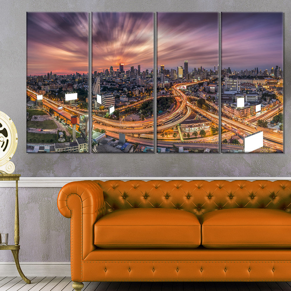 "Bangkok S Shaped Express Way" Cityscape Artwork Canvas, 4 Panels, 48"x28"