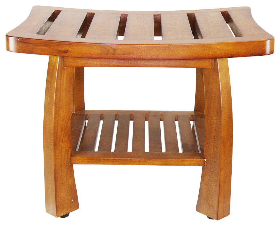 Oceanstar Solid Wood Spa Bench with Storage Shelf, Teak Color Finish
