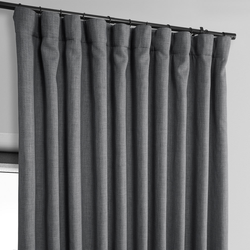 Faux Linen Extra Wide Room Darkening Curtain Single Panel, Dark Gravel, 100"x96"