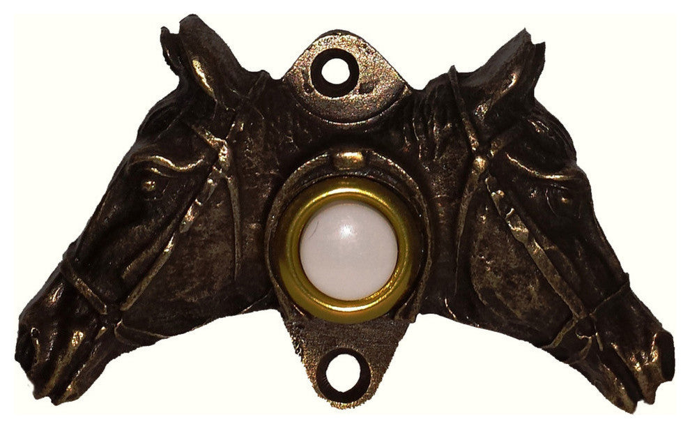 Double Horse Head Door Bell, Pewter