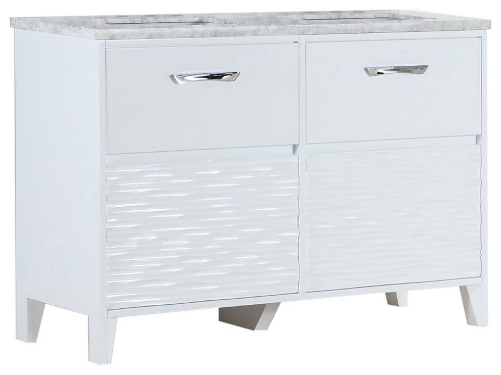 Alda Double-Sink Vanity, White, 48", White With White Carrara Top