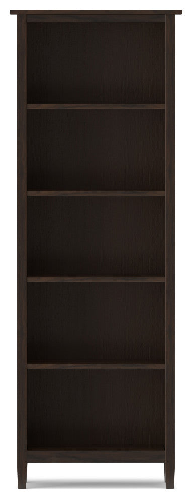 Warm Shaker Solid Wood 5 Shelf Bookcase, Tobacco Brown