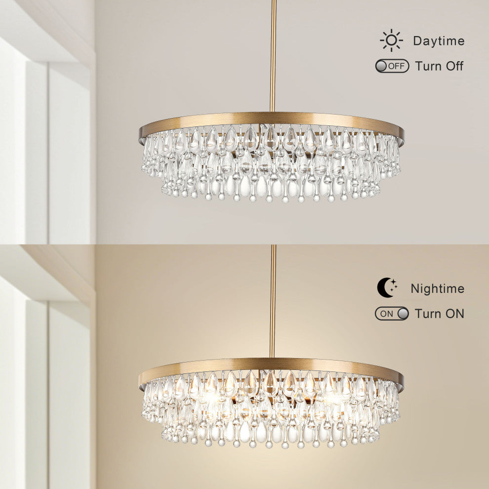 Mia Crystal 6-light Chandelier, Brushed Brass