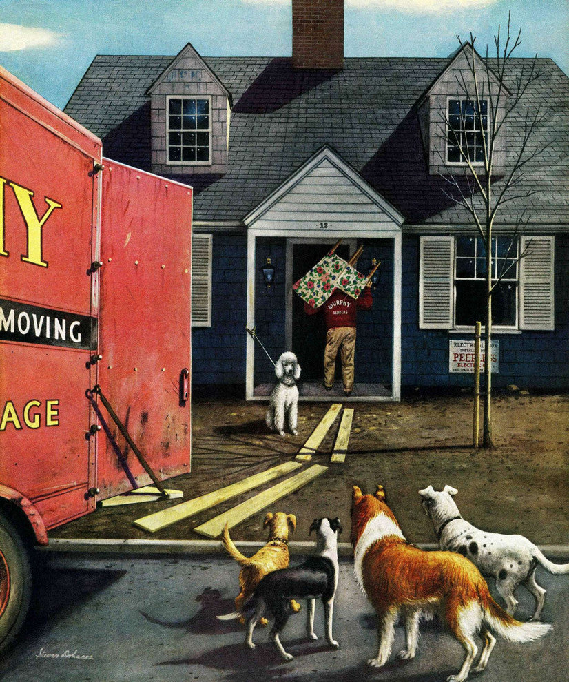 "New Dog in Town" Painting Print on Canvas by Stevan Dohanos