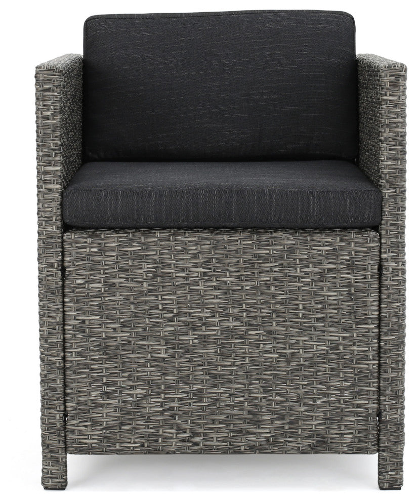 GDF Studio 5-Piece Calella Outdoor Dark Gray Wicker Dining Set