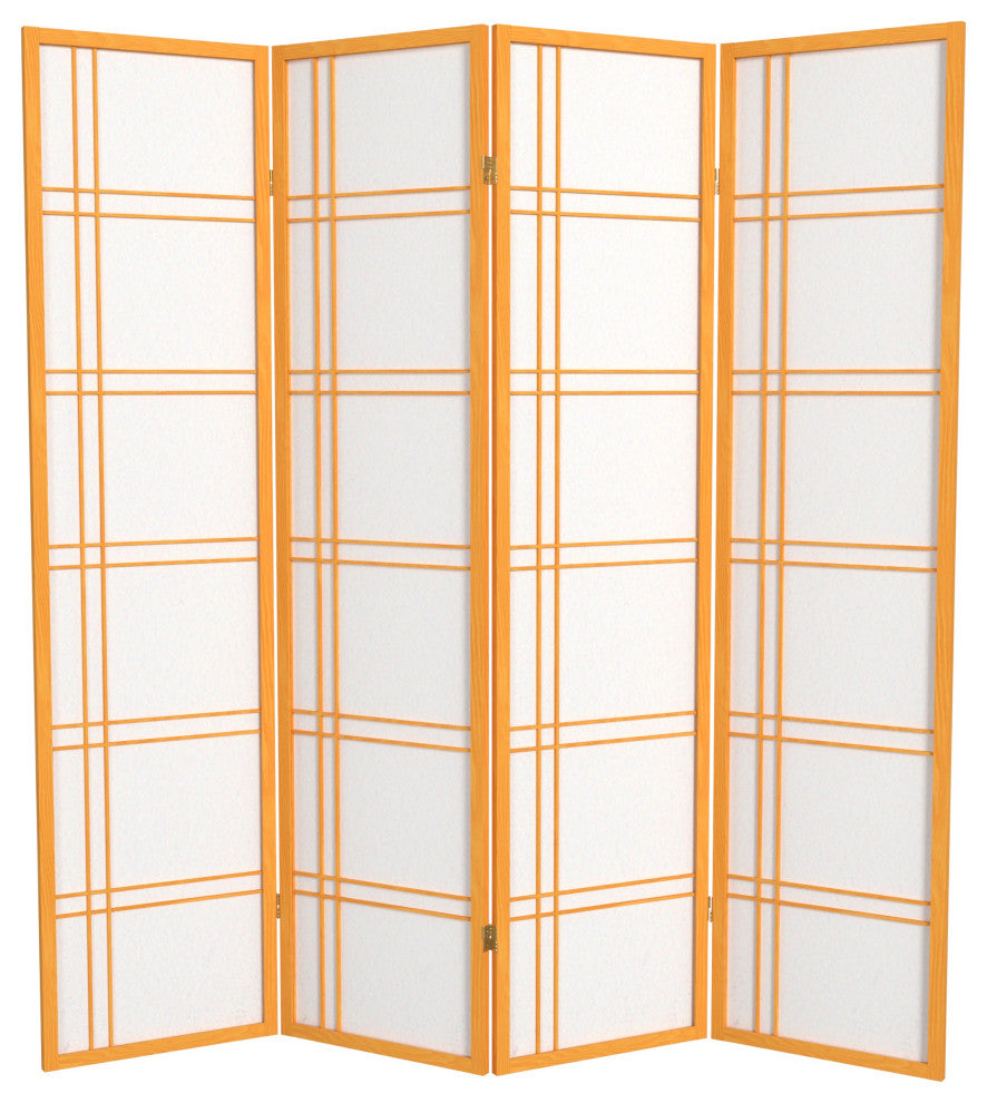 6' Tall Double Cross Shoji Screen, Honey, 4 Panels