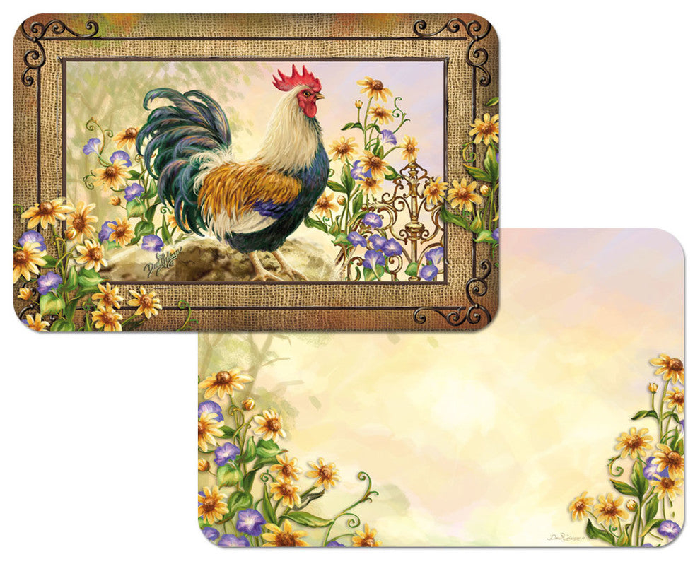 Vinyl Plastic Placemats Reversible  Country Charm Rooster Set of 4