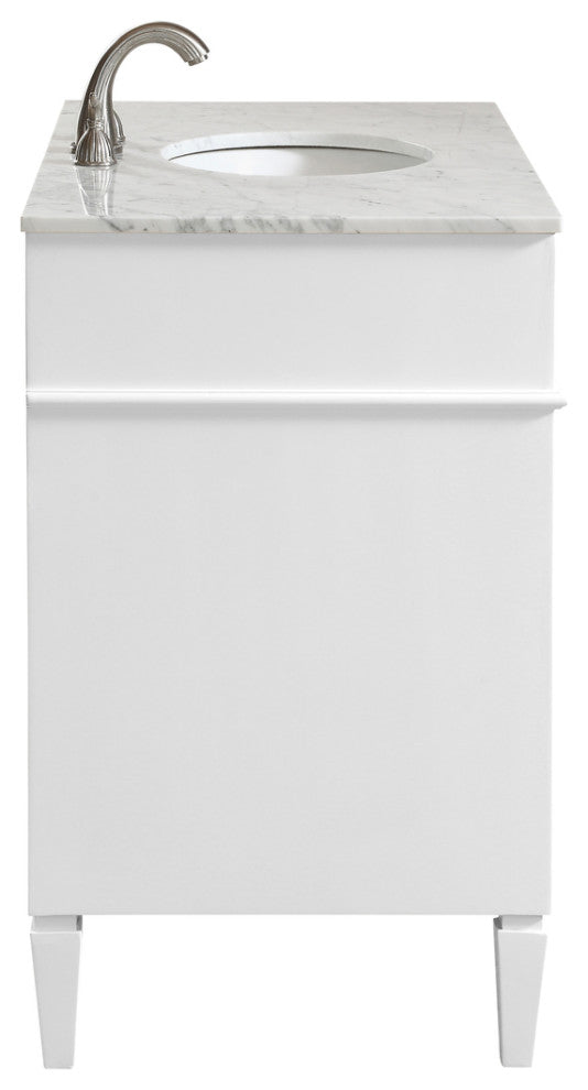 Home Living Vanity with Carrara White Marble Countertop, White, 40", Single Sink