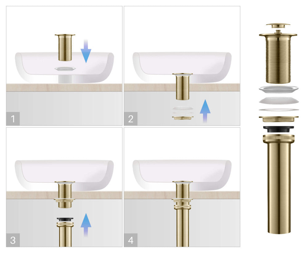 Pop-Up Drain Stopper Without Overflow, Brushed Gold