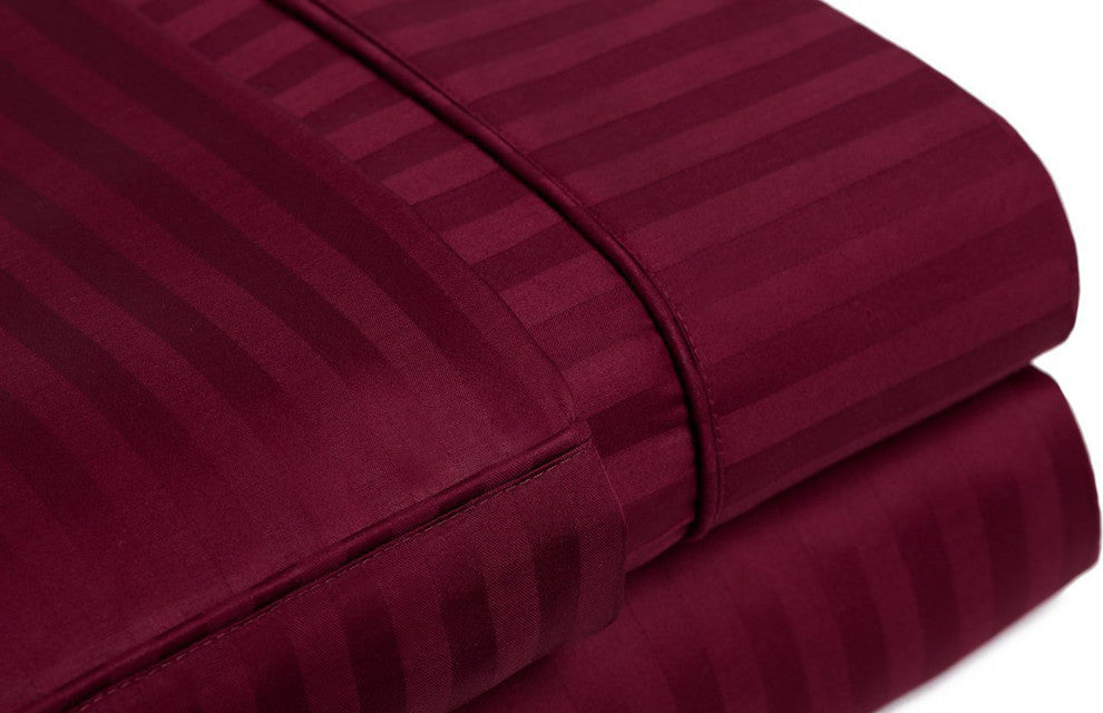 Sateen Stripe Soft 100% Microfiber Sheet Set, Burgundy, Twin
