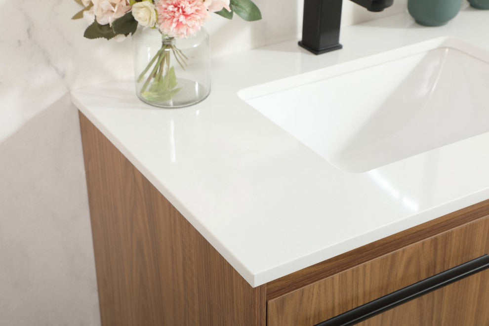 Phoebe Modern Walnut Brown-Light Bathroom Vanity, Walnut Brown, 30"