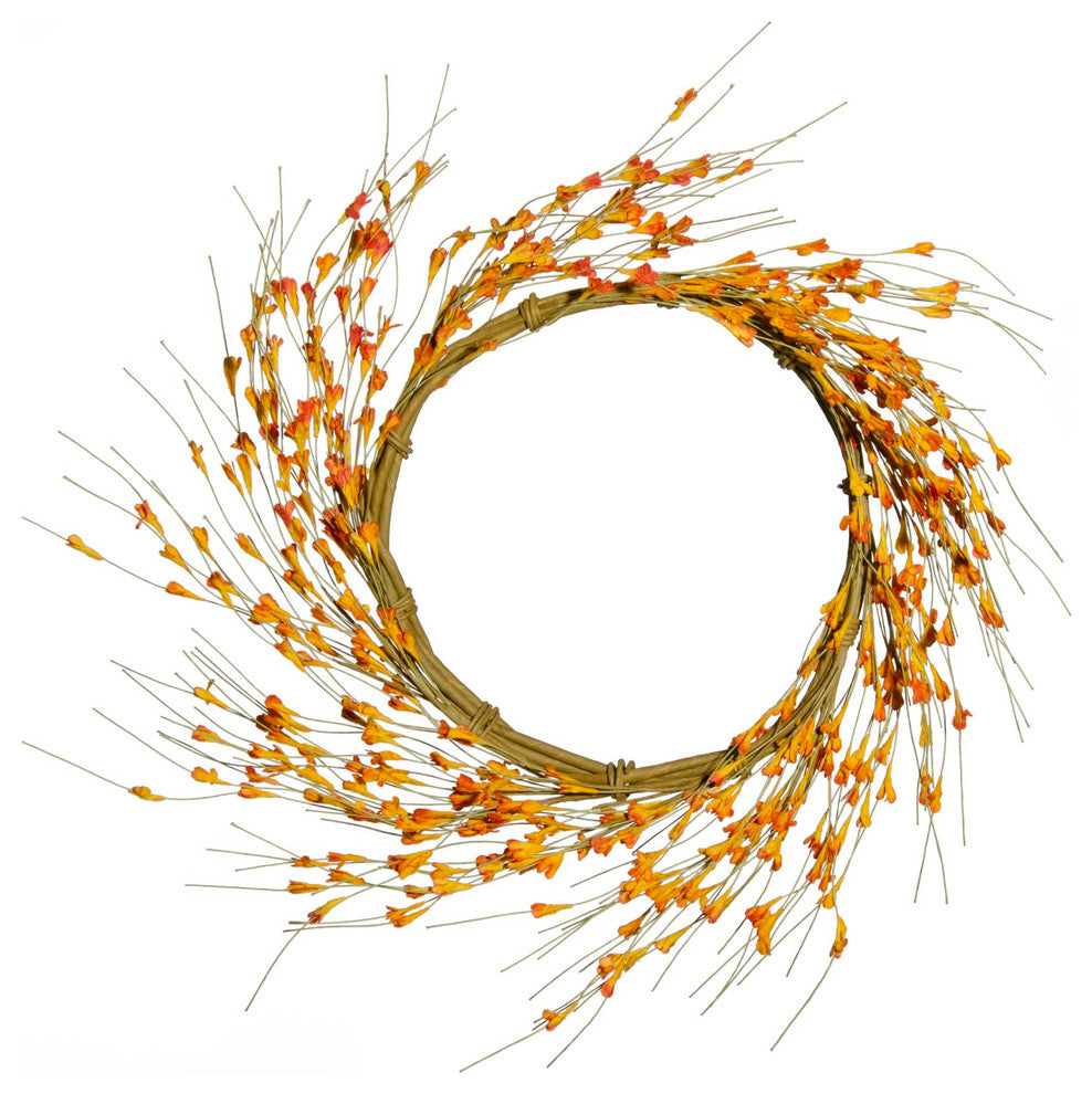Wispy Orange Buds Flower Wreath, 22"