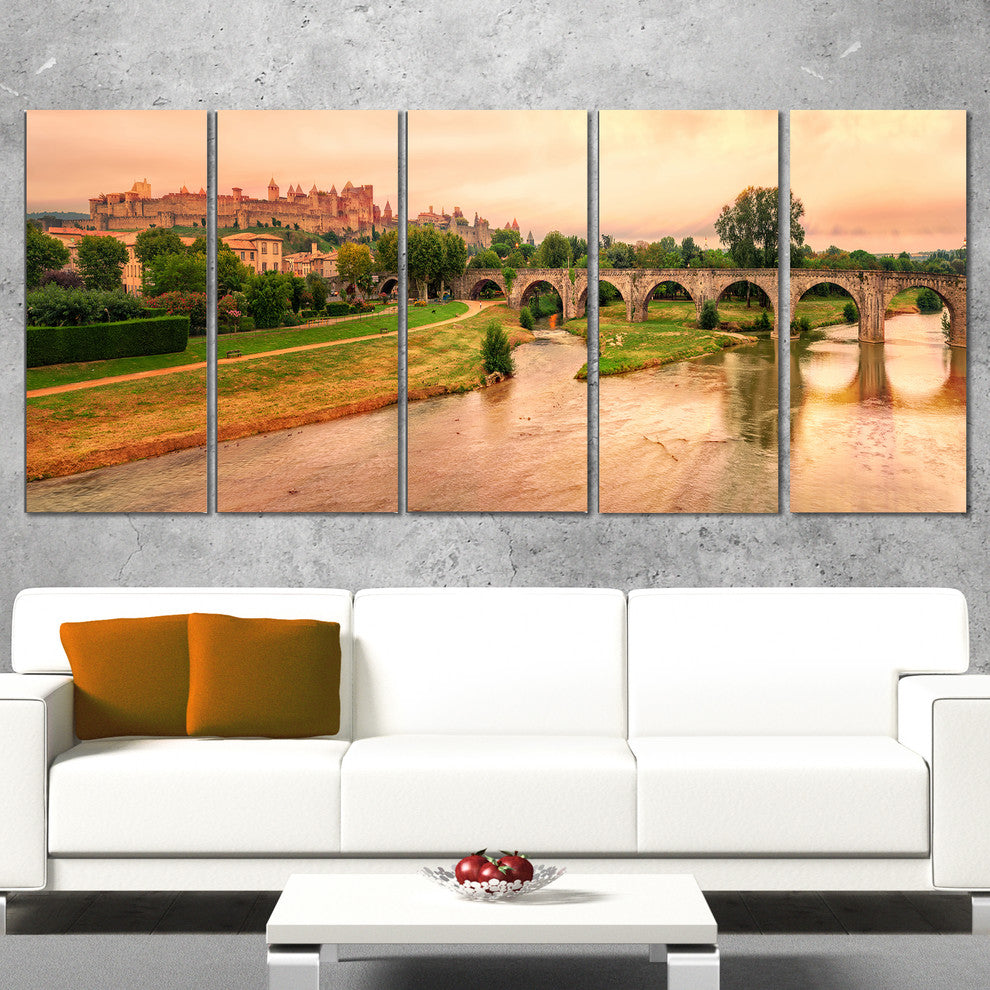 "Cite De Carcassonne" Panorama Landscape Wall Art, 60"x28", 5-Panels