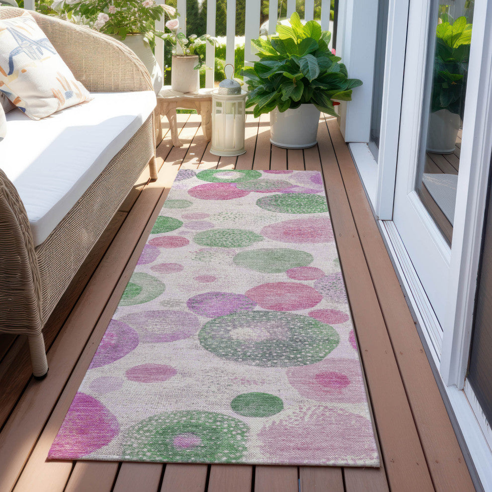 Machine Washable Indoor/Outdoor Chantille ACN1896 Pink 2'3" x 7'6" Runner Rug