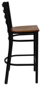 Black Ladder Back Metal Restaurant Barstool, Cherry Wood Seat