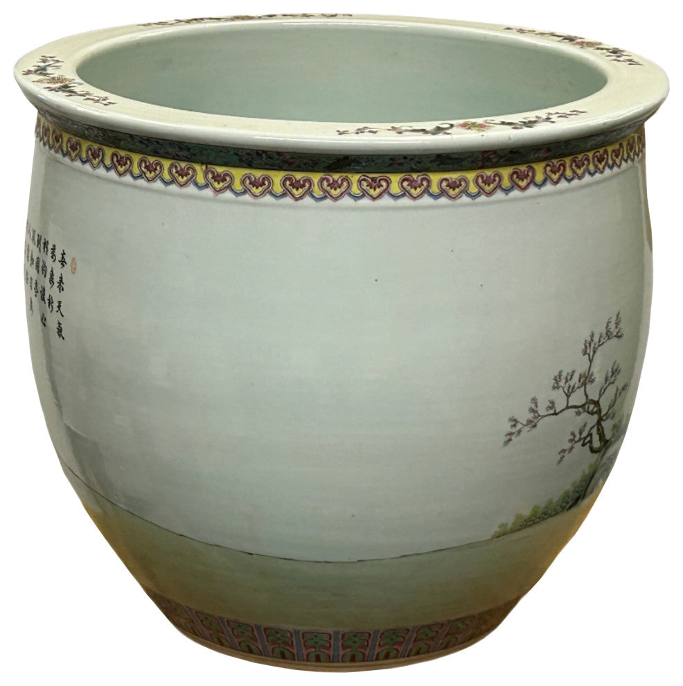 Vintage Chinese Handpainted People Scenery Porcelain Round Pot Vase