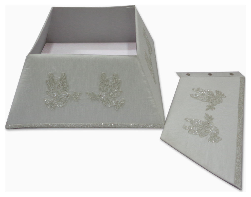 Hand Beaded Christmas Tree Collar, Doves on White Silk