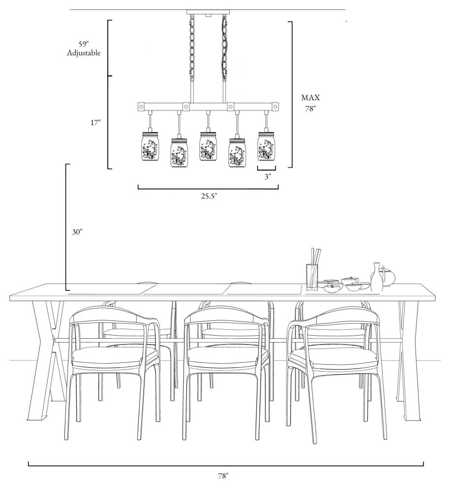 LNC Farmhouse Mason Jar Glass and Wood Kitchen Island Light, Clustered