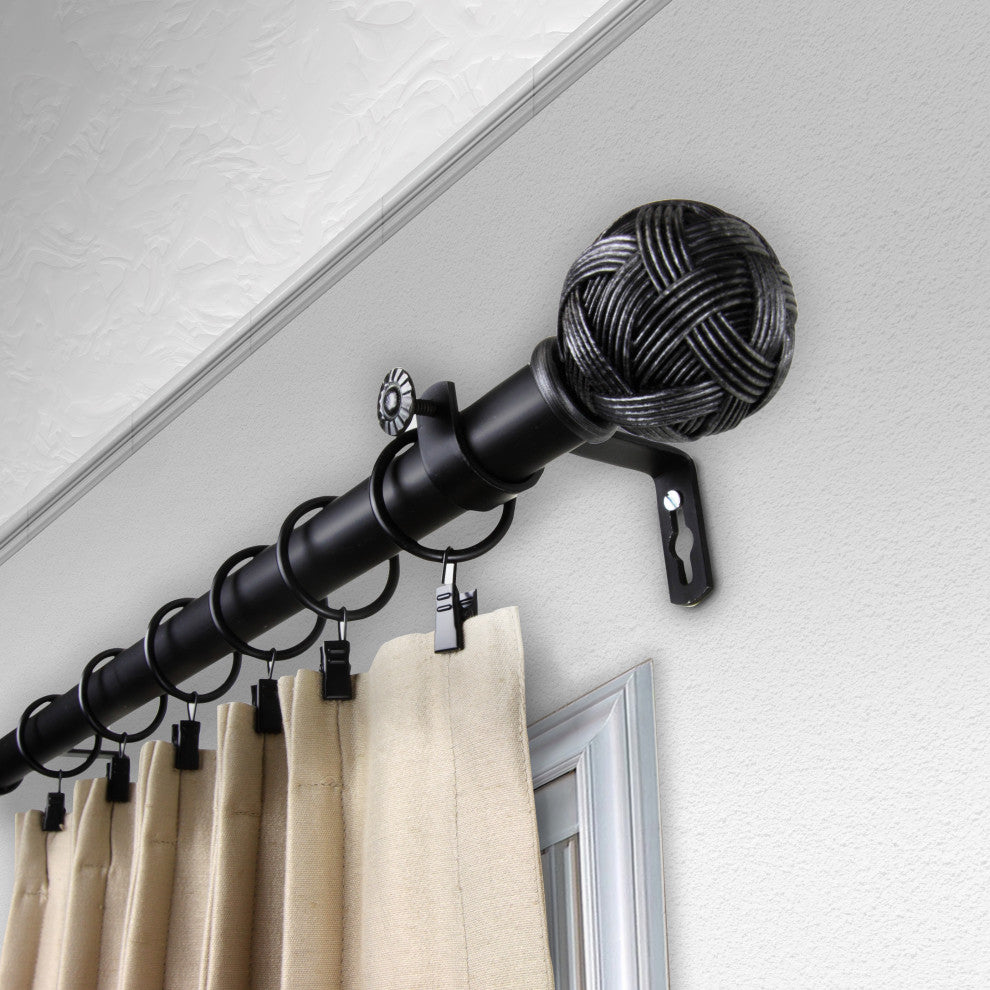 Twine 1" Curtain Rod 28-48", Black, Black, 66-120"