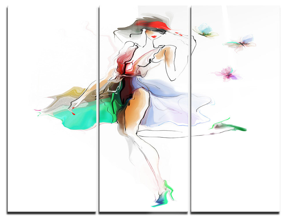 "Fashion Girl in Multiple Colors" Metal Wall Art, 3 Panels, 36"x28"