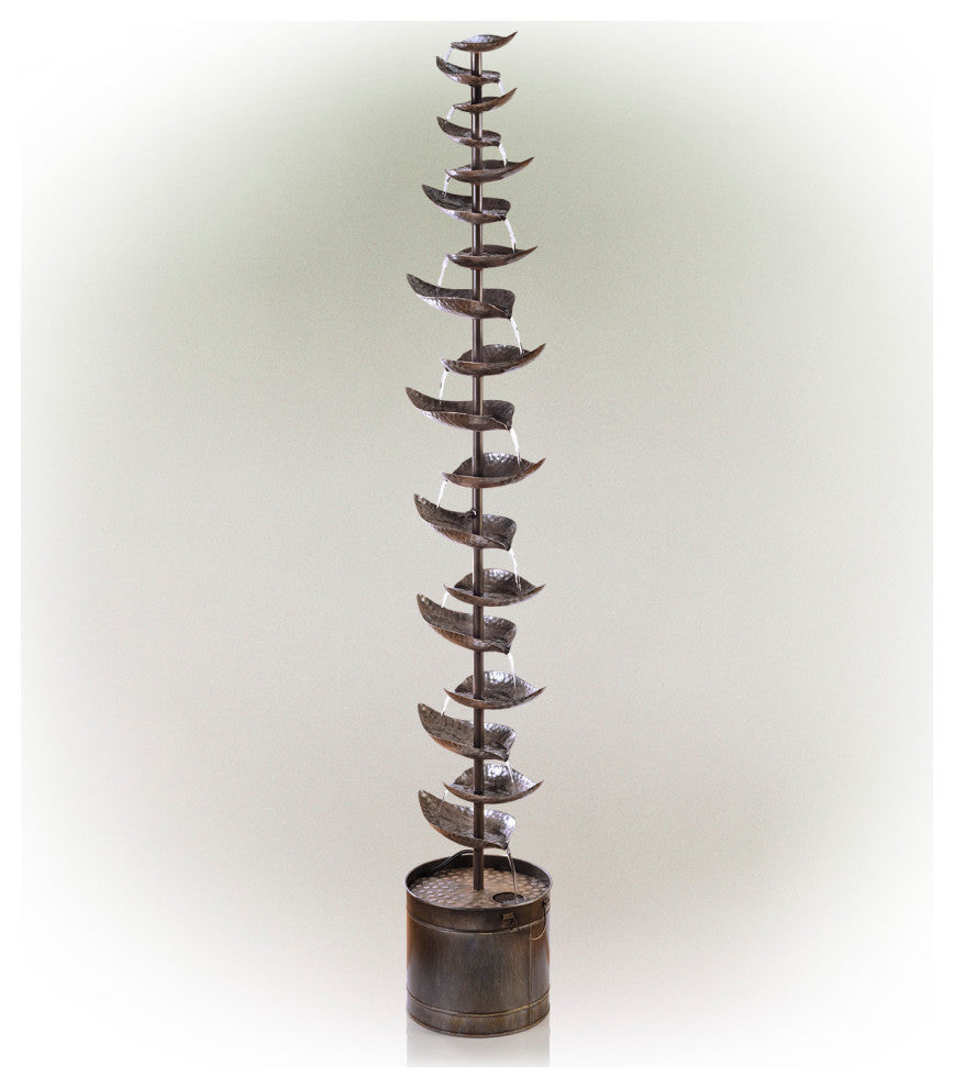 Alpine Rustic Metal Silver Tiered Fountain, 70" Tall