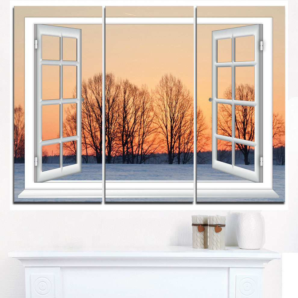 "Open Window to Snowy Sunset" Metal Wall Art, 3 Panels, 36"x28"
