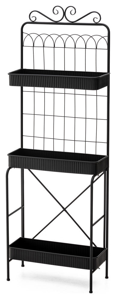 68"H 3-Tiered Metal Shelf Planter Stands, Black