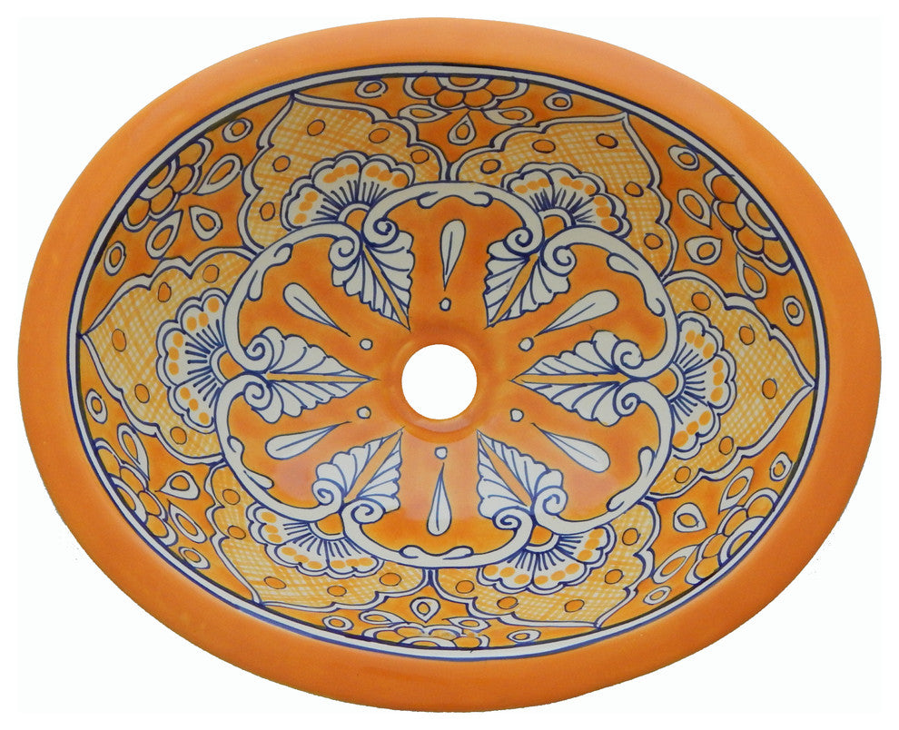 Mexican Talavera Ceramic Hand Painted Bathroom Oval Sink