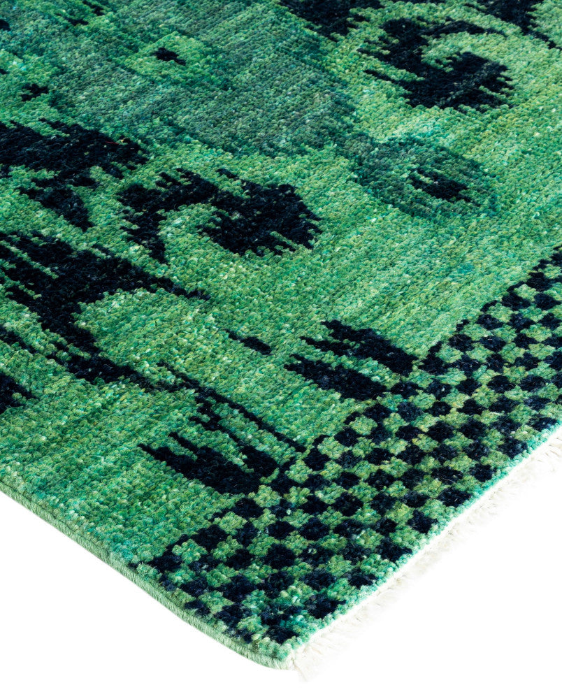 Overdyed One-of-a-Kind Hand-Knotted Area Rug Green, 2' 5" x 10' 4"