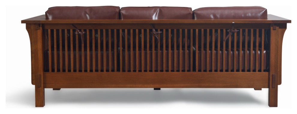 Mission Crofter Style Solid Quarter Sawn Oak and Leather Sofa, Brown Leather