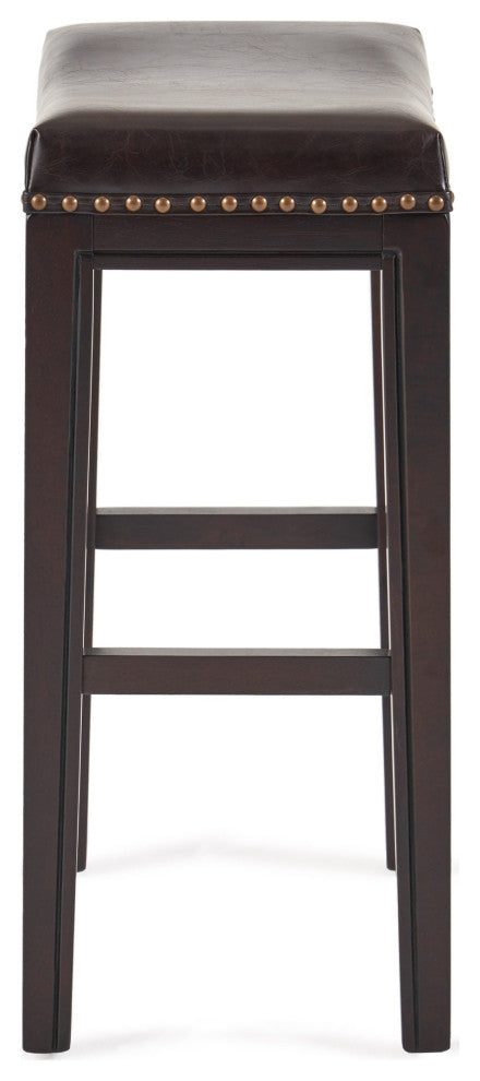 GDF Studio Jaeden Contemporary Studded Backless Stools, Set of 2, Brown Leather Counter Height