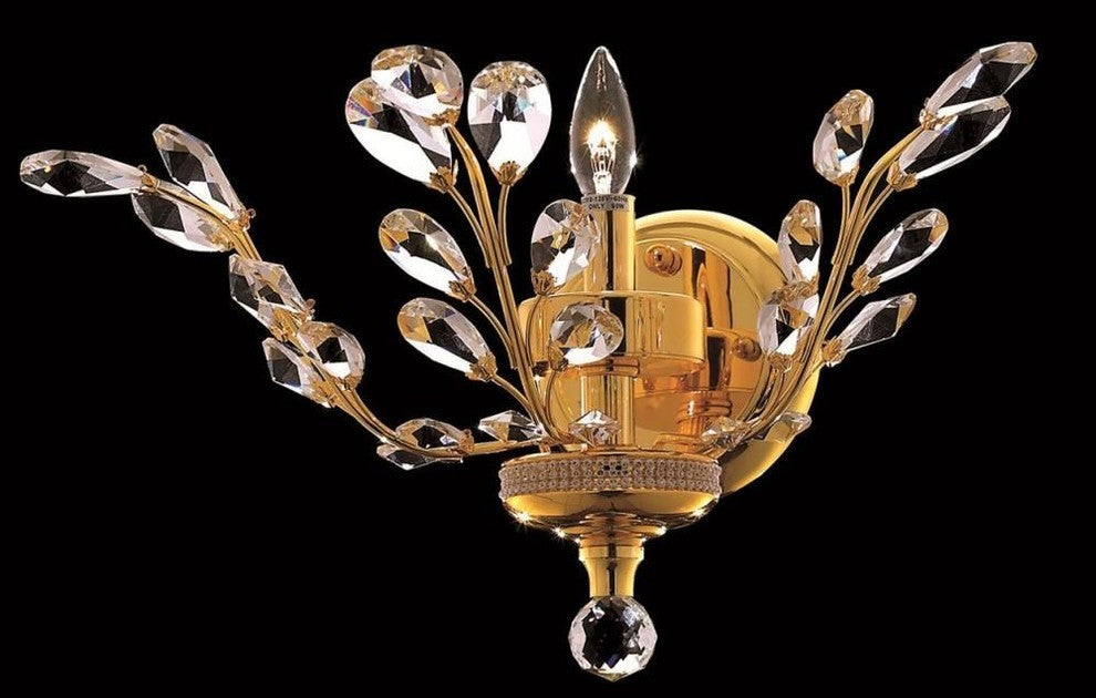 Elegant Orchid Wall Sconce, Gold Finish With Royal Cut Crystal