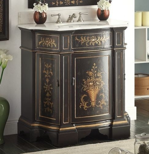 35" Black Crossfield Bathroom Sink Vanity With Matching Mirror