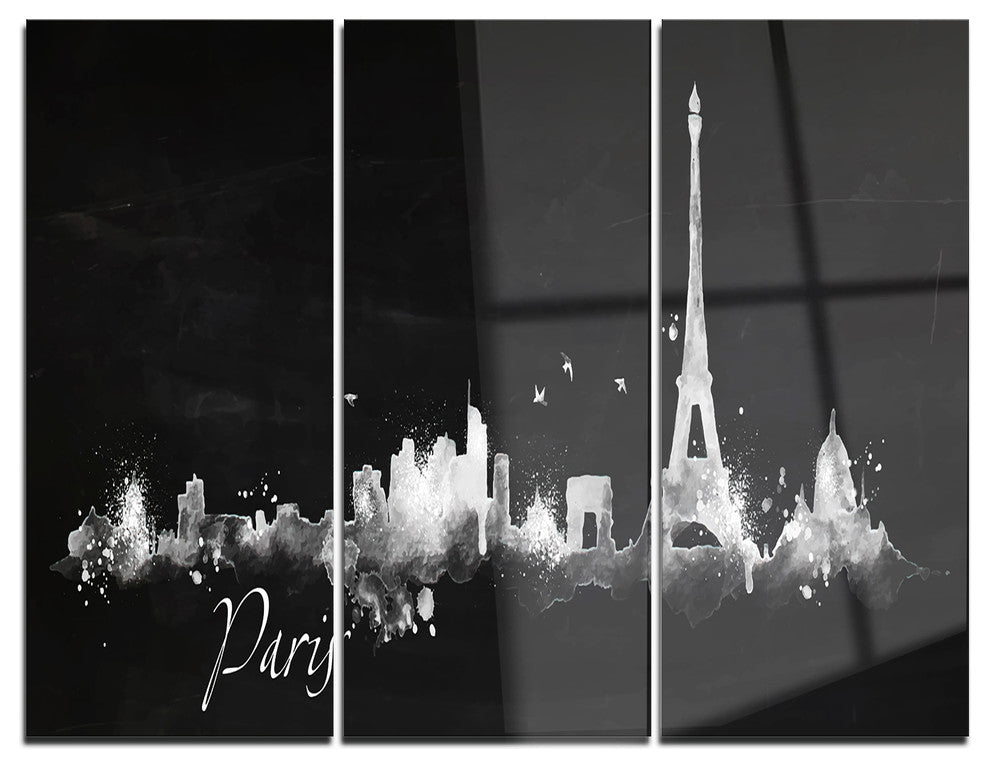 "Paris Dark Silhouette" Metal Wall Art, 3 Panels, 36"x28"