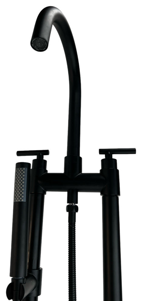 CastelloUSA Saturn Double Handle Clawfoot Tub Filler Faucet, Matte Black, Standard Handle